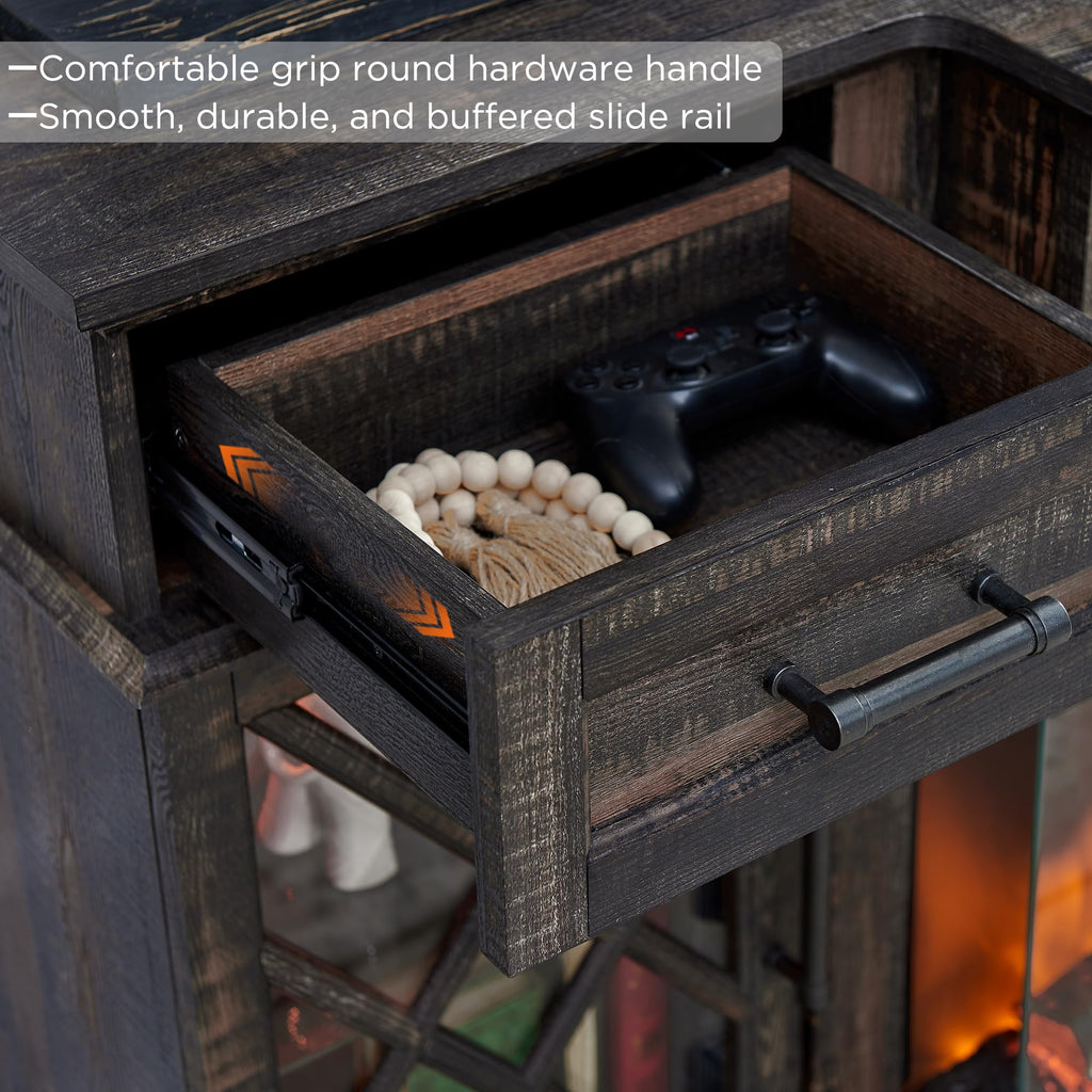 Farmhouse TV Stand with Fireplace, 70'' Entertainment Center Stand with 36" 3-Sided Glass Electric Fireplace for TVs
