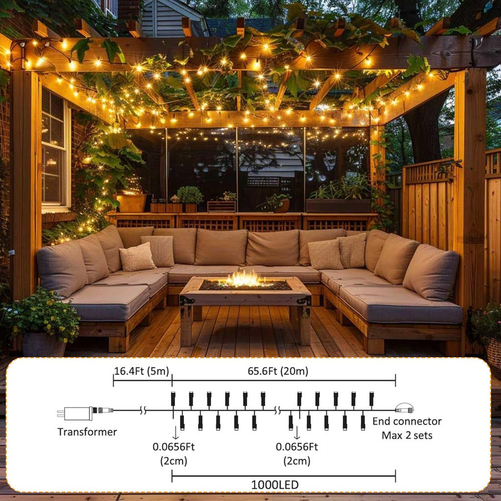 82FT 1000 LED Christmas Cluster Lights for Christmas Tree Warm White