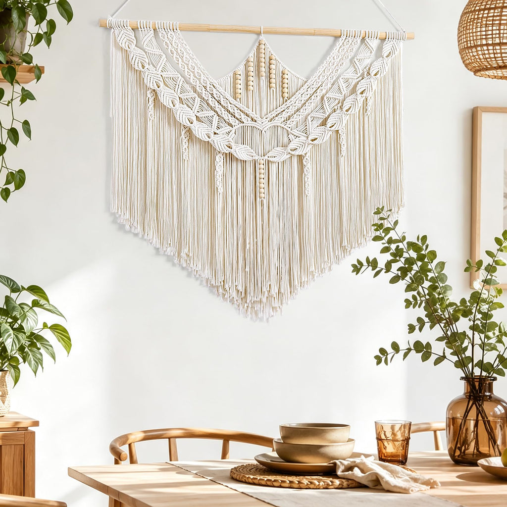 Macrame Wall Hanging Large Boho Chic Woven Tapestry Beige Tassels