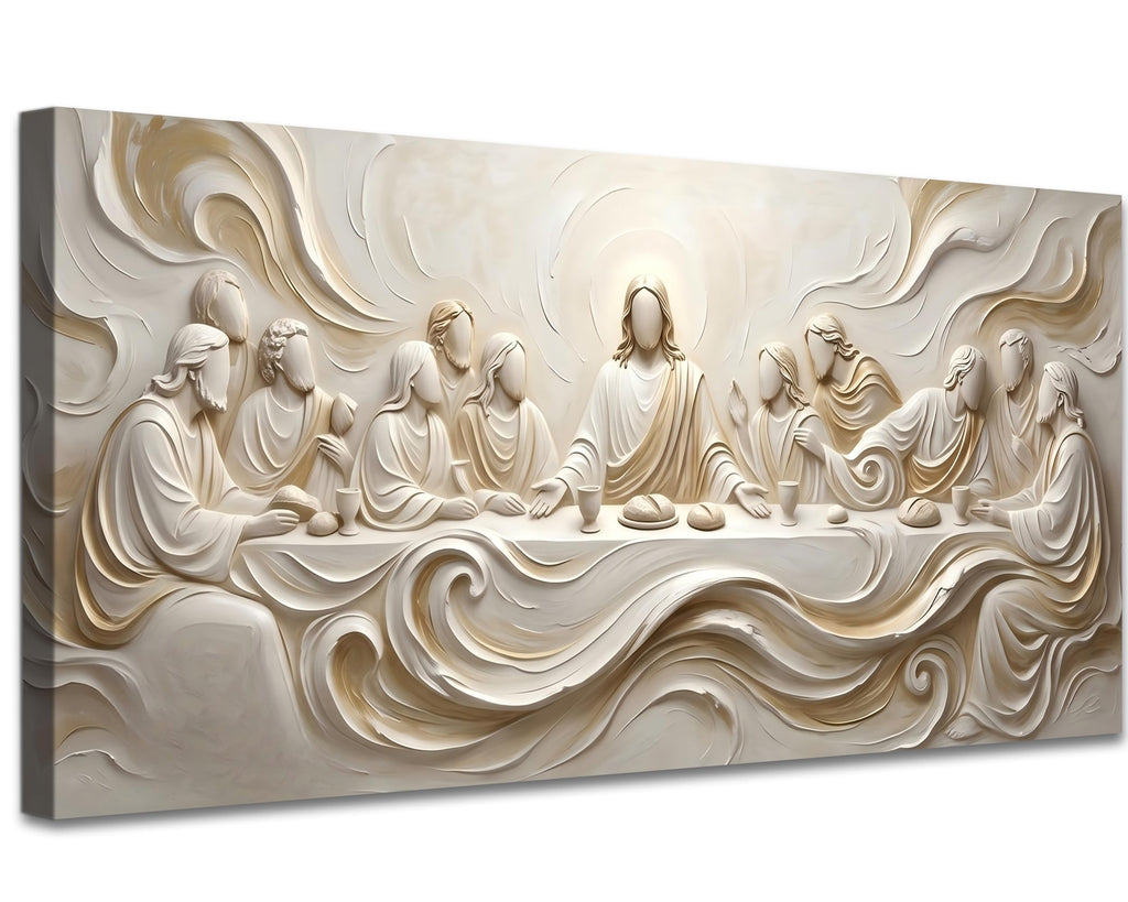 The Last Supper Textured Geometric Canvas Wall Art, structured and approachable Jesus and Apostles Scene for modern