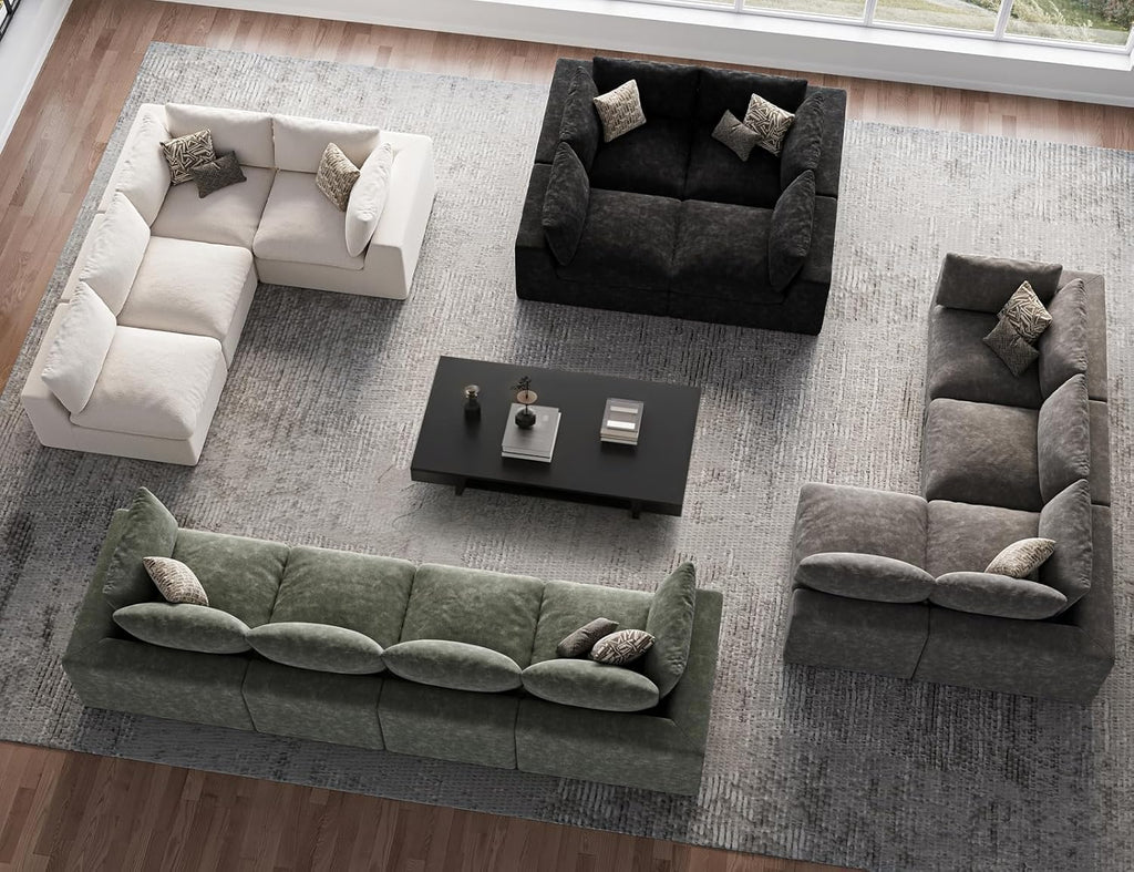 120" Cloud Sectional Couch | Oversize Boneless Couches for Living Room | 4 Seater Modern L-Shape Sofa | Ivory White