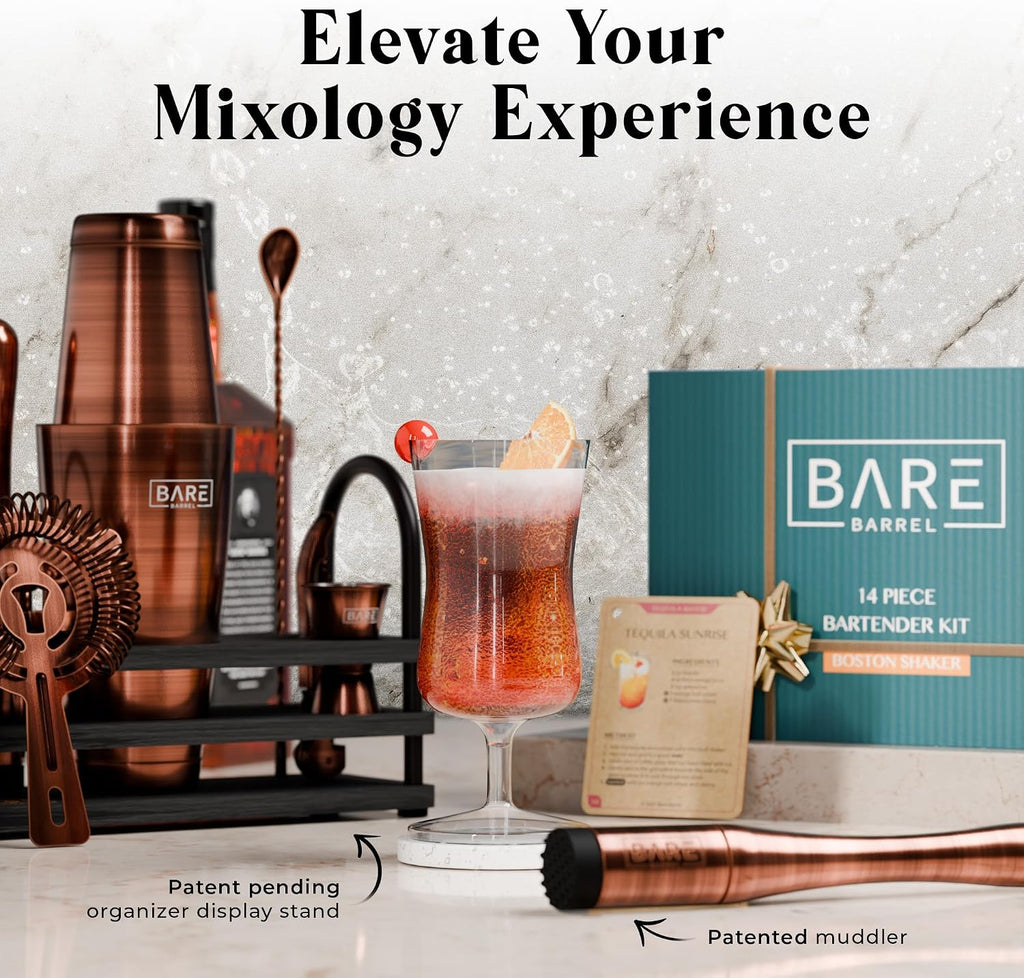 Mixology Bartender Kit Bar Set | 14-Piece Cocktail Shaker Set | Martini Barware Mixing Tools Bartending | 35 Recipe - Set of 14