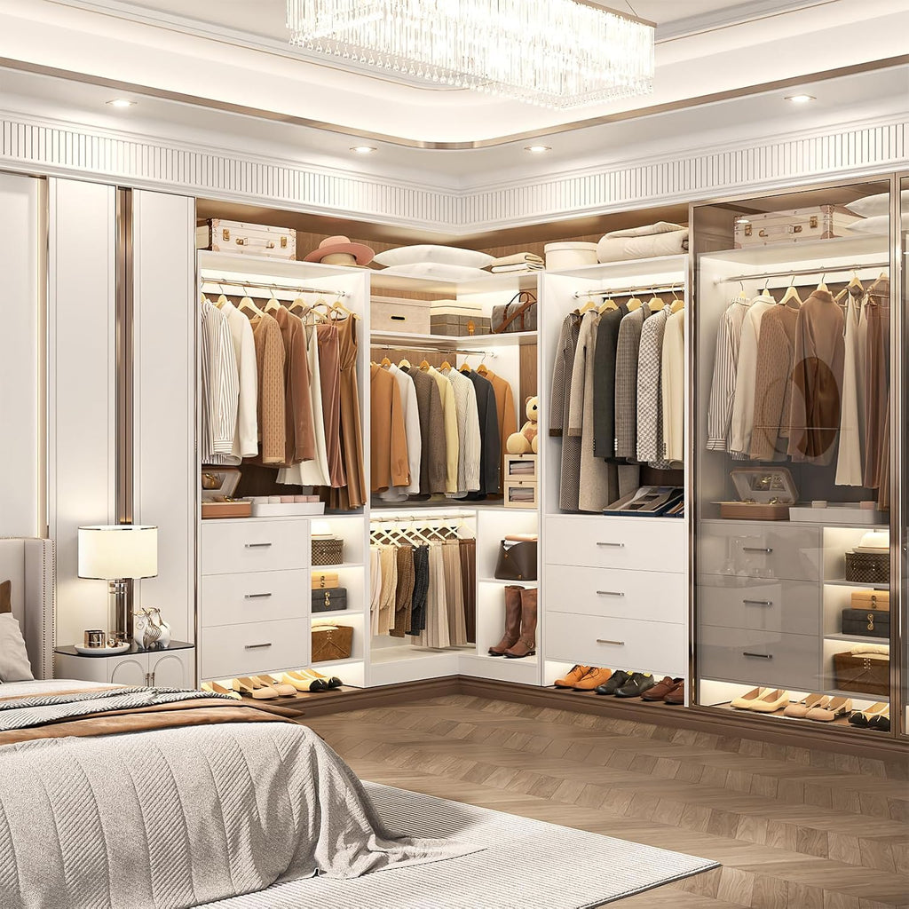 Closet System with 6 Drawers, 4.5ft Wood Closet Organizer System, Walk-in Closet or Small Closets Wardrobe, Clothes