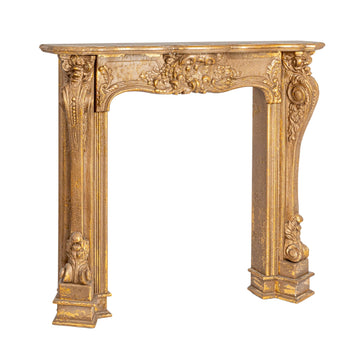 Decorative Wood Ornate Fireplace Mantel, Distressed Gold