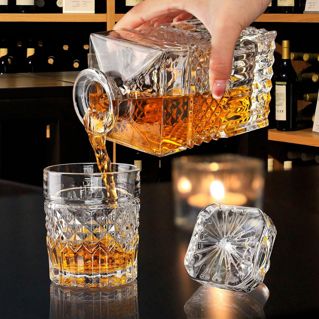 Whiskey Decanter, 29oz Liquor Decanter with Glass Stopper in Gift Box, Premium Bourbon Decanter, Crystal Scotch - Set of 5