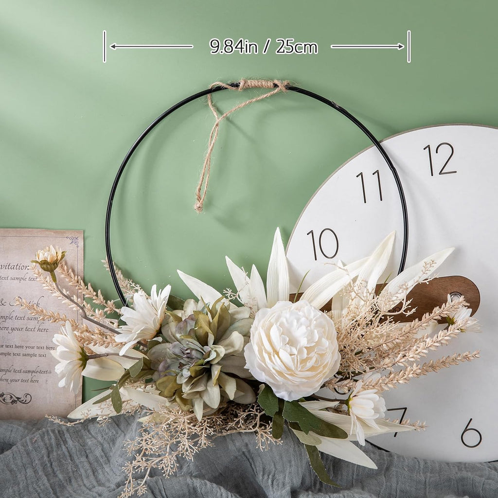 Artificial Floral Wreath for Front Door Floral Hoop Wreath Decor with White Flowers Green Leaves Garland Spring Wall