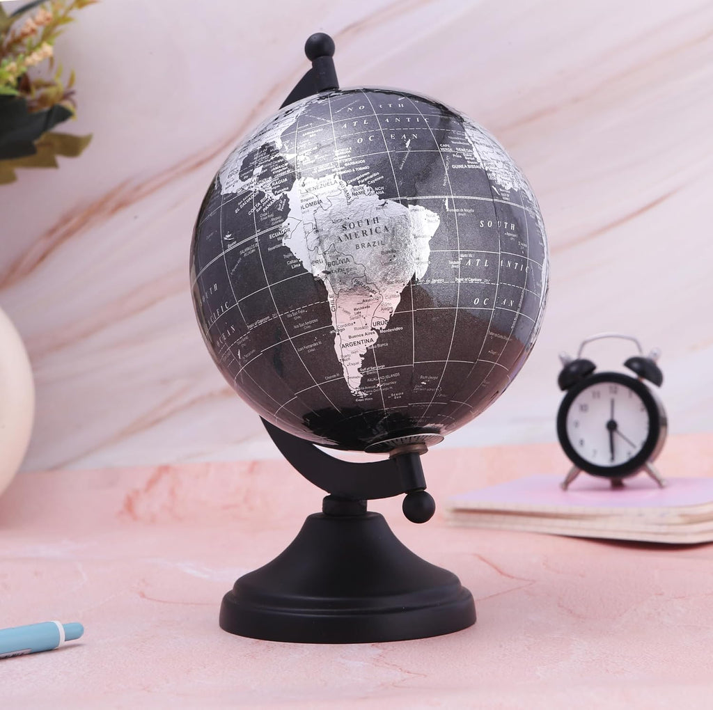 5" World Globe With Sturdy Metal Stand (NOT PLASTIC!) - Desktop Globes Desk Table Office Decor - Book Shelf Decor