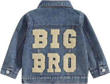 Toddler Baby Girl Jacket Big Lil Sister/Brother Letter Embroidery Jean Long Sleeve Cardigan Button Denim Coat