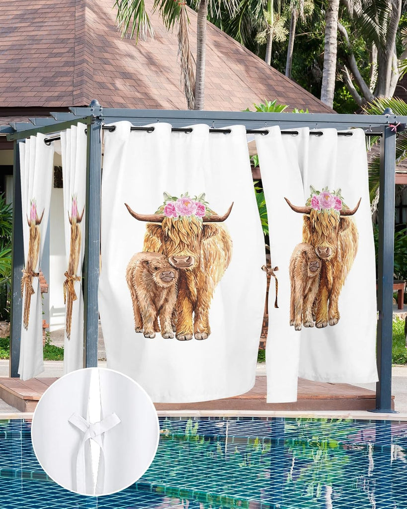 Outdoor Curtains Waterproof, Mother's Day Yak Privacy Screen Outdoor Front Porch Decor, Grommet Outside Curtains for