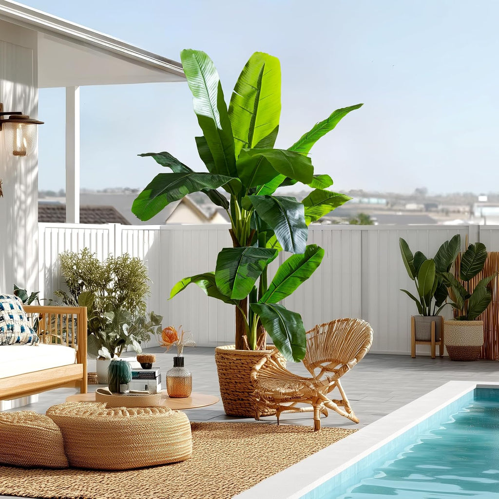 Artificial Banana Tree 6ft, Faux Tropical Palm Tree Plant with Realistic Leaves, Low Maintenance Indoor Outdoor Decor