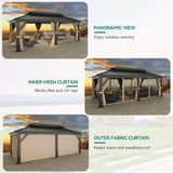 12x20ft Gazebo Hardtop Canopy Heavy Duty Double Roof Outdoor w/Nettings and Curtains