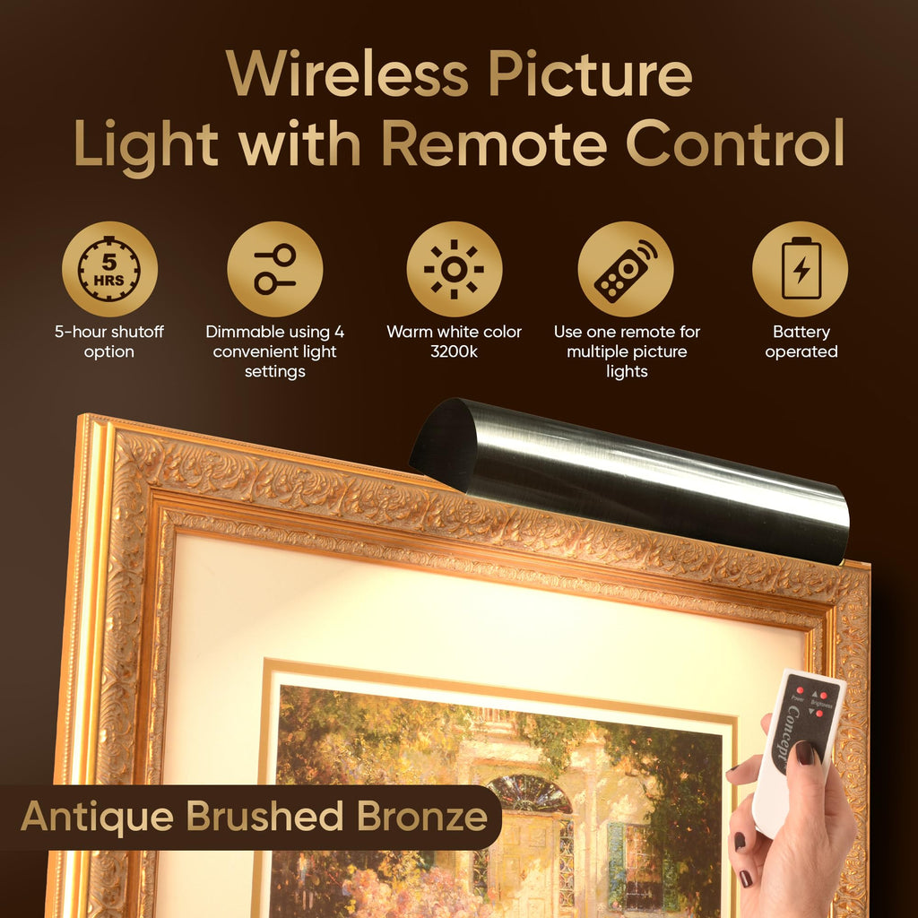 Concepdesigns Picture Light, Battery Operated Picture Light, Dimmable Wireless Picture Lights for Wall, Art Light