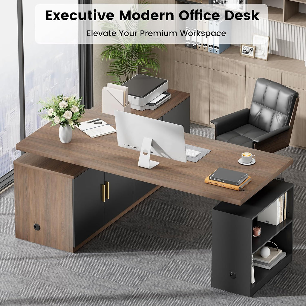 59" L Shaped Electric Standing Desk with Storage & Drawers | Adjustable Height Executive Standing Desk, One-Piece