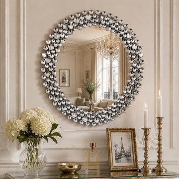18" Round Mirrors for Wall Decor, Crystal Decorative Mirrors