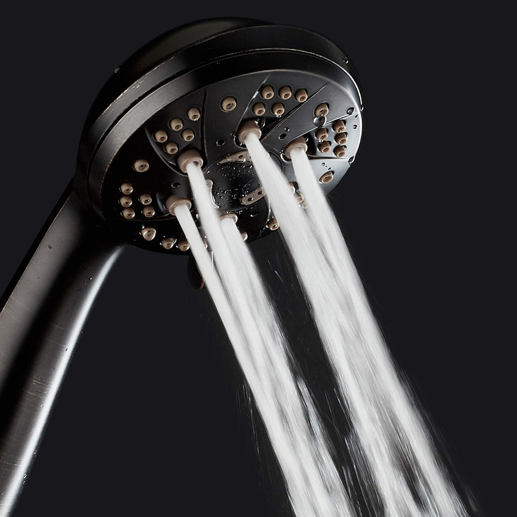 High Pressure 6-Setting Hand Held Shower Head with Extra-Long 6 Foot Hose & Bracket - Anti-Clog Nozzles - USA