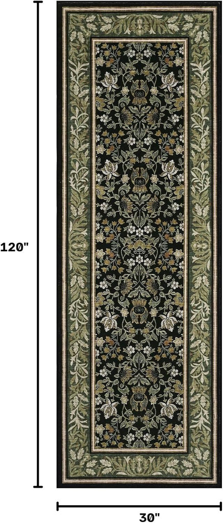 2.5x10 Runner Rug Non Slip Washable Hallway Runners Green Black