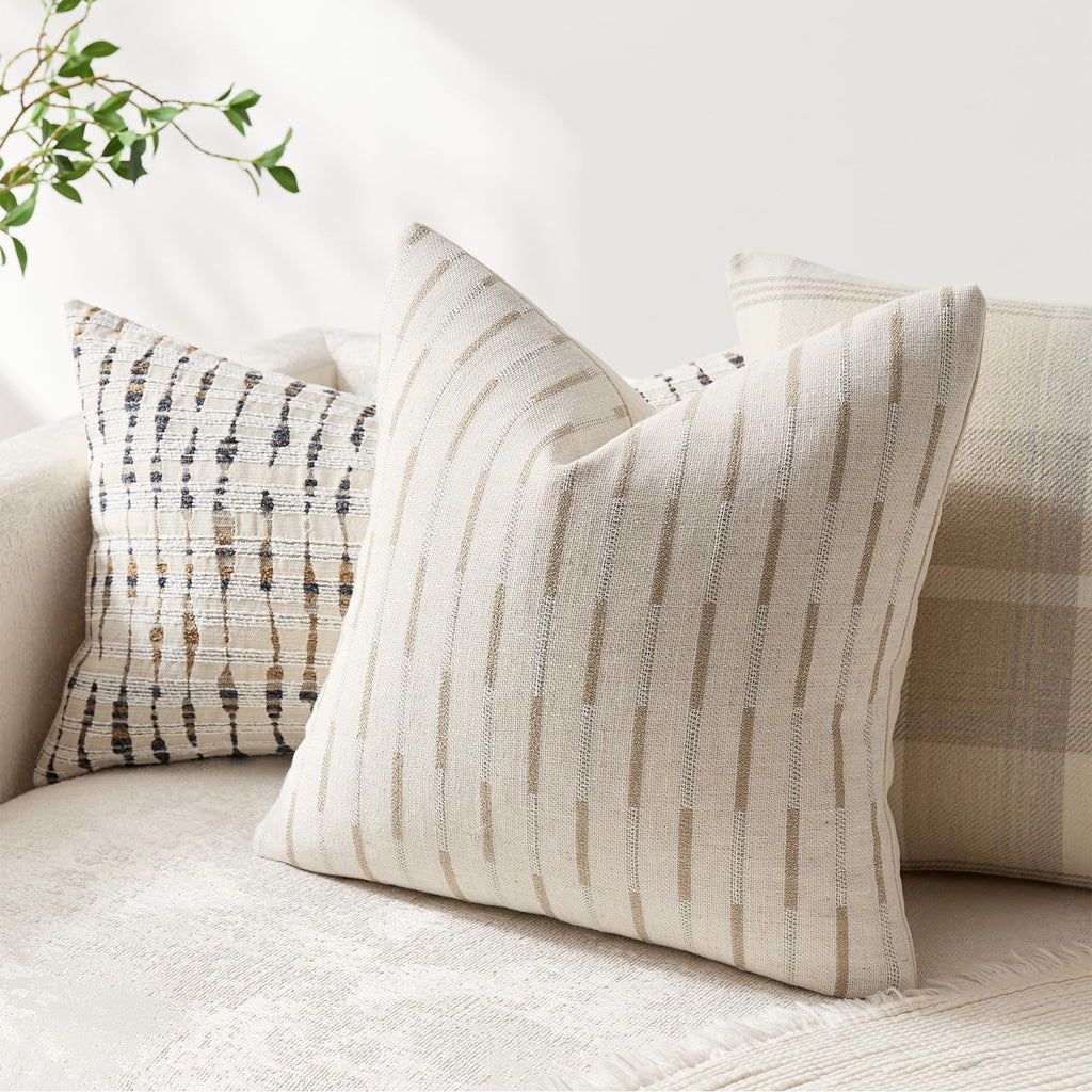 Set of 2 Euro Sham Covers 24x24 Linen Decorative Throw Pillow Covers Neutral Beige Farmhouse Textured Square Accent