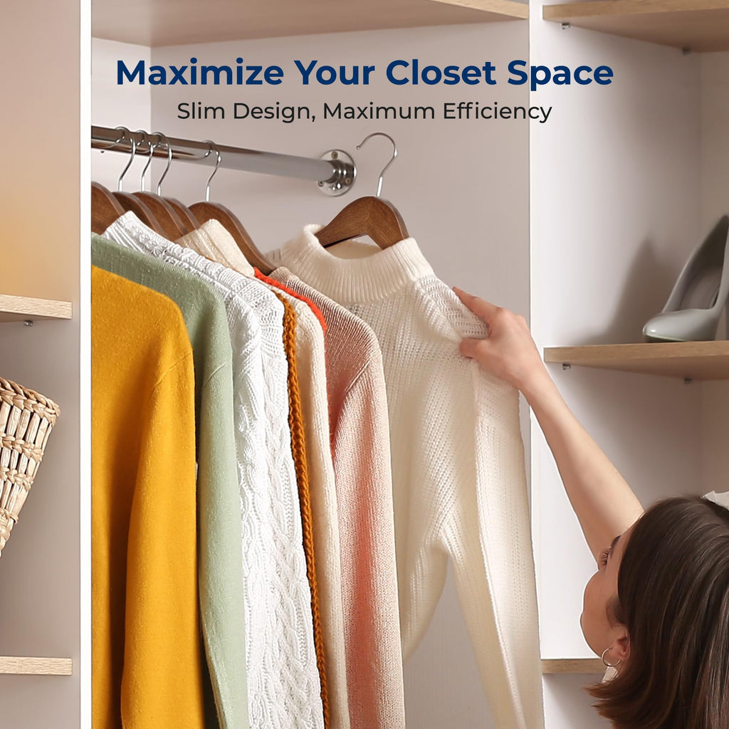 Wooden Clothes Hangers 50 Pack, Durable Non-Slip Wood Hangers with 360° Swivel Hook & Shoulder Grooves, Coat Hanger