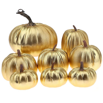 8 Pcs Fake Gold Leather Pumpkins Artificial Pumpkin Decoration
