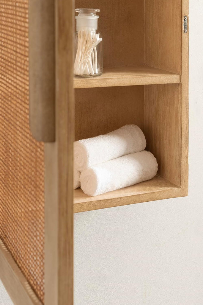 Ori Transitional Cane One-Door Arched Wall Cabinet, 15 x 8 x 24, Natural, Decorative Rattan Wall Storage Cabinet with