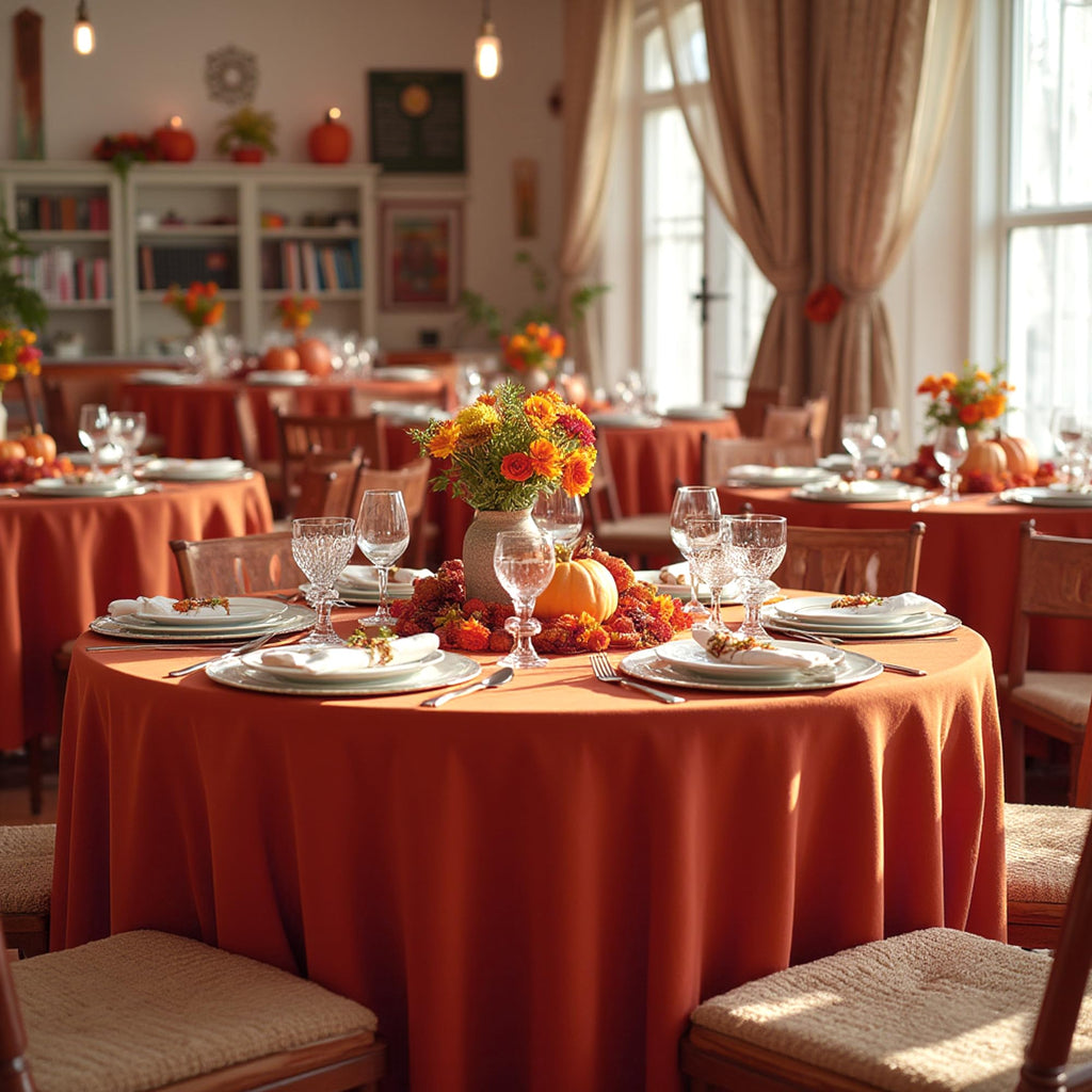 Thanksgiving Round Tablecloth 120 Inch, 8 Pack Burnt Orange Rust