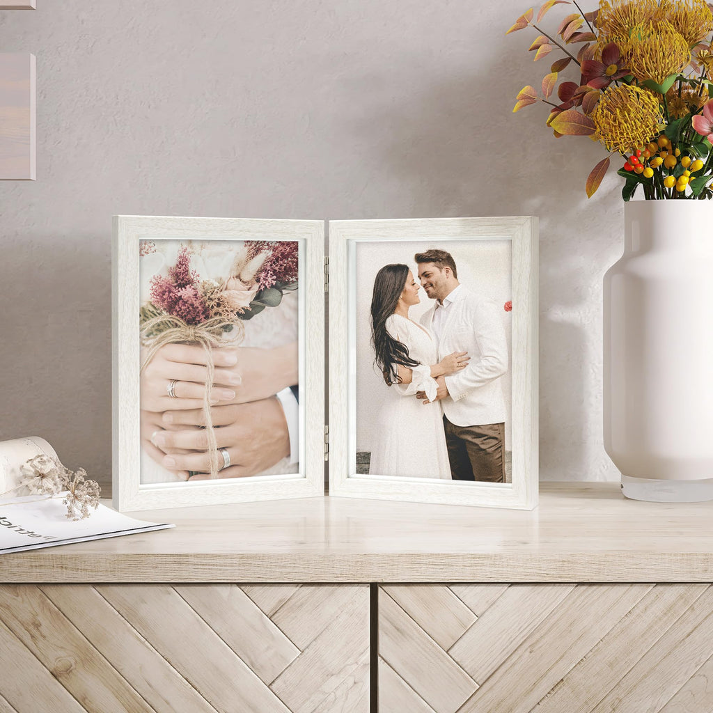 5x7 Double Picture Frame 5 by 7 White Hinged Photo Frames for Desk