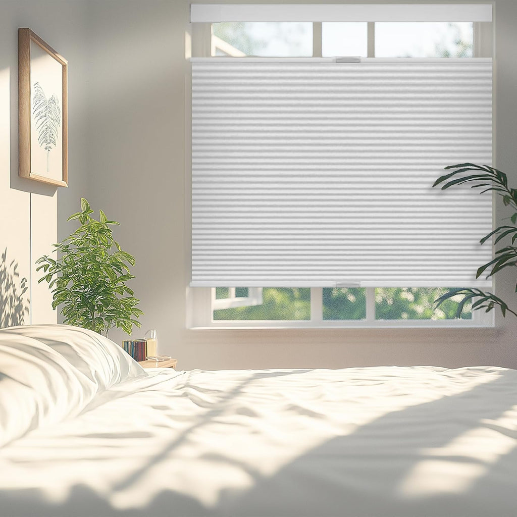 No Drill Cellular Shades, Blackout White, | Top Down Bottom Up Honeycomb Shades Blackout Blinds for Indoor Windows