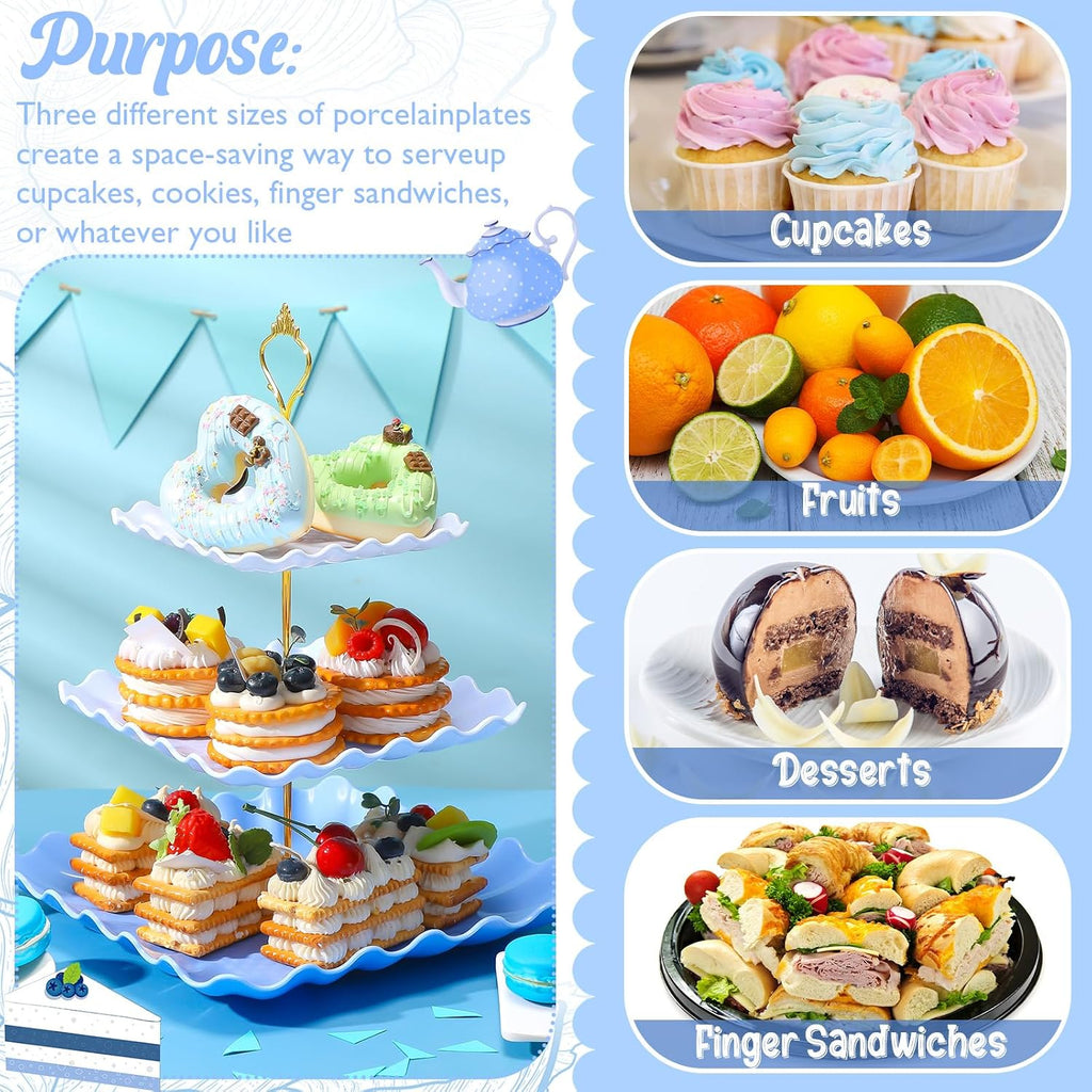 Scalloped Cupcake Stand Dessert Plates Plastic Square Tiered Serving Stand Display Tower for Wedding, Birthday - Set of 2
