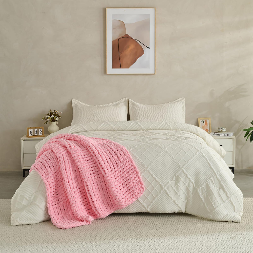Chunky Knit Blanket Throw 50x60 Inches, Handmade Cable Knit Crochet Blanket, Cozy Lightweight All