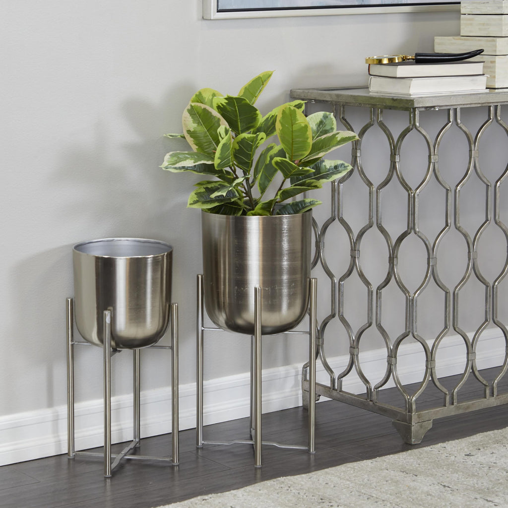 Metal Dome Planters, Set of 2, Silver