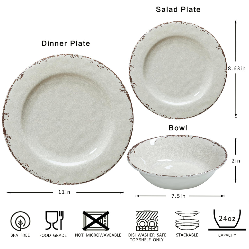 Melamine Dinnerware Sets for 4, Unbreakable Plate and Bowl Set for Outdoors