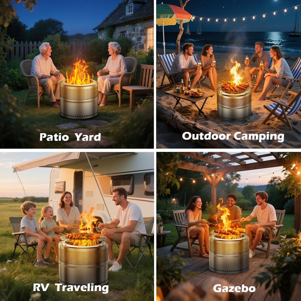 Smokeless Fire Pit 20 Inch, Portable Stainless Steel Firepit Outdoor