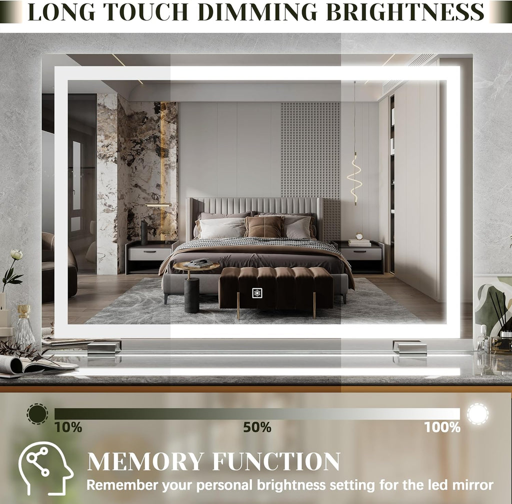32x 22 Inch Large Lighted Vanity Mirror with Dimmable 3 Modes, LED Makeup Mirror ＆ Dressing Room, Tabletop or Wall