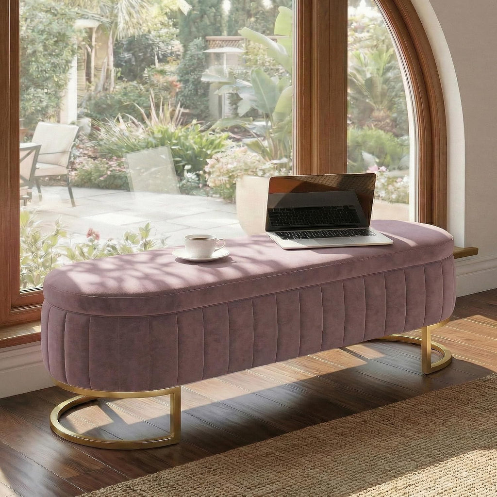 65" Velvet Storage Ottoman Bench End of Bed Entryway Purple | Velvet Large Storage Solid Wood with Metal Leg 300 lbs