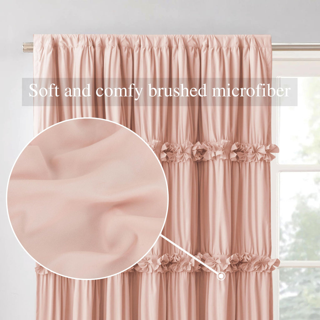 Room Divider Window Curtains, Boho Ruched Blackout Window Treatments with 3 Rows of Butterfly Flowers, Rustic Rod
