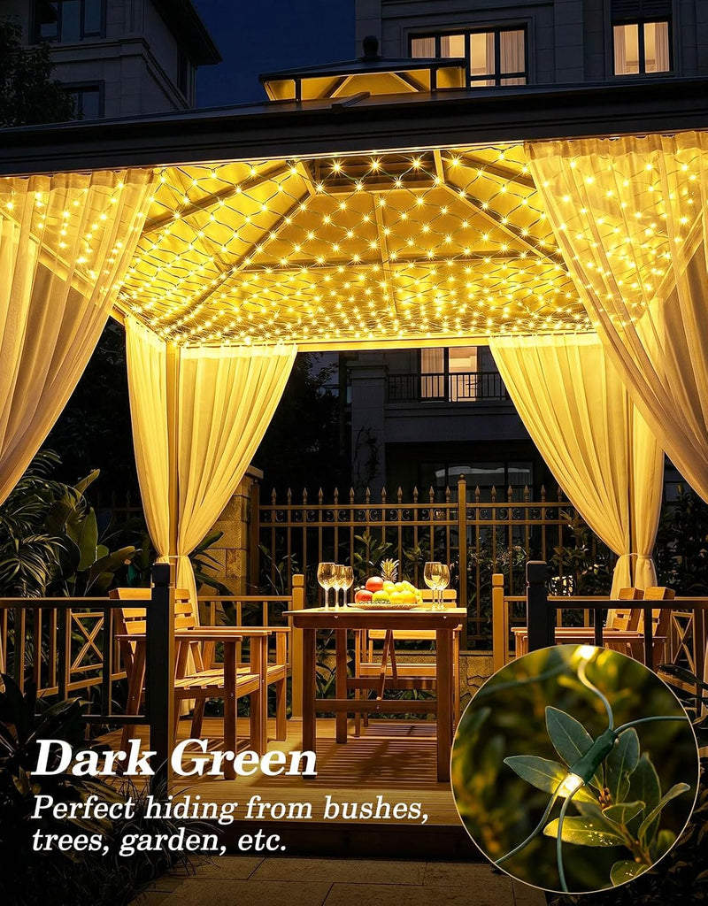 10x10FT Solar Christmas Net Lights Outdoor Waterproof with Remote