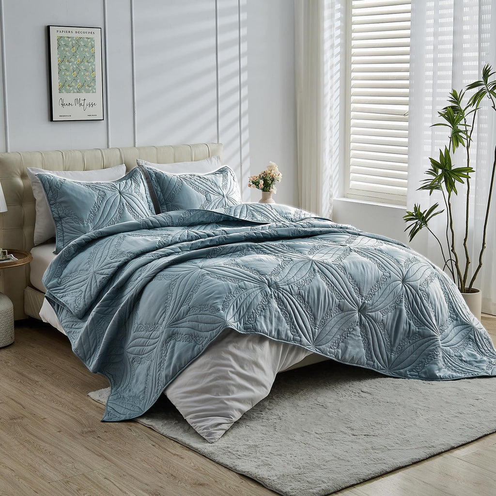 Oversized Cal King Bedspreads 120x120 Ultrasonic Quilted Blue