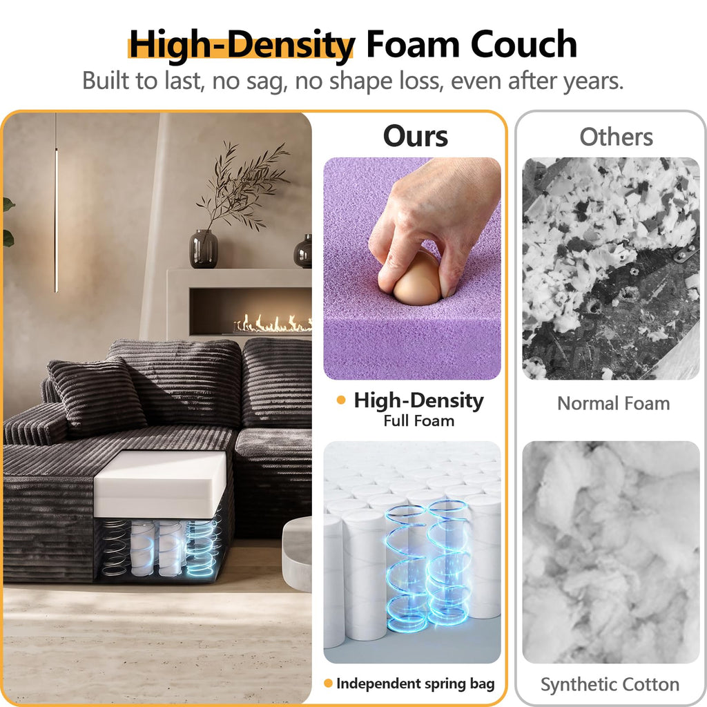 Modular Boneless L Shaped Sectional Couch, Cloud Style Sofa with Deep Seat Cushions, Sofa, Easy Assembly Couch in a