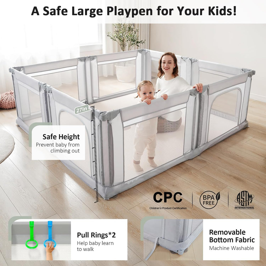 Dotey Adjustable Baby Playpen with Adult Door, Foldable Large Playpen for Babies and Toddlers, Breathable Mesh Indoor