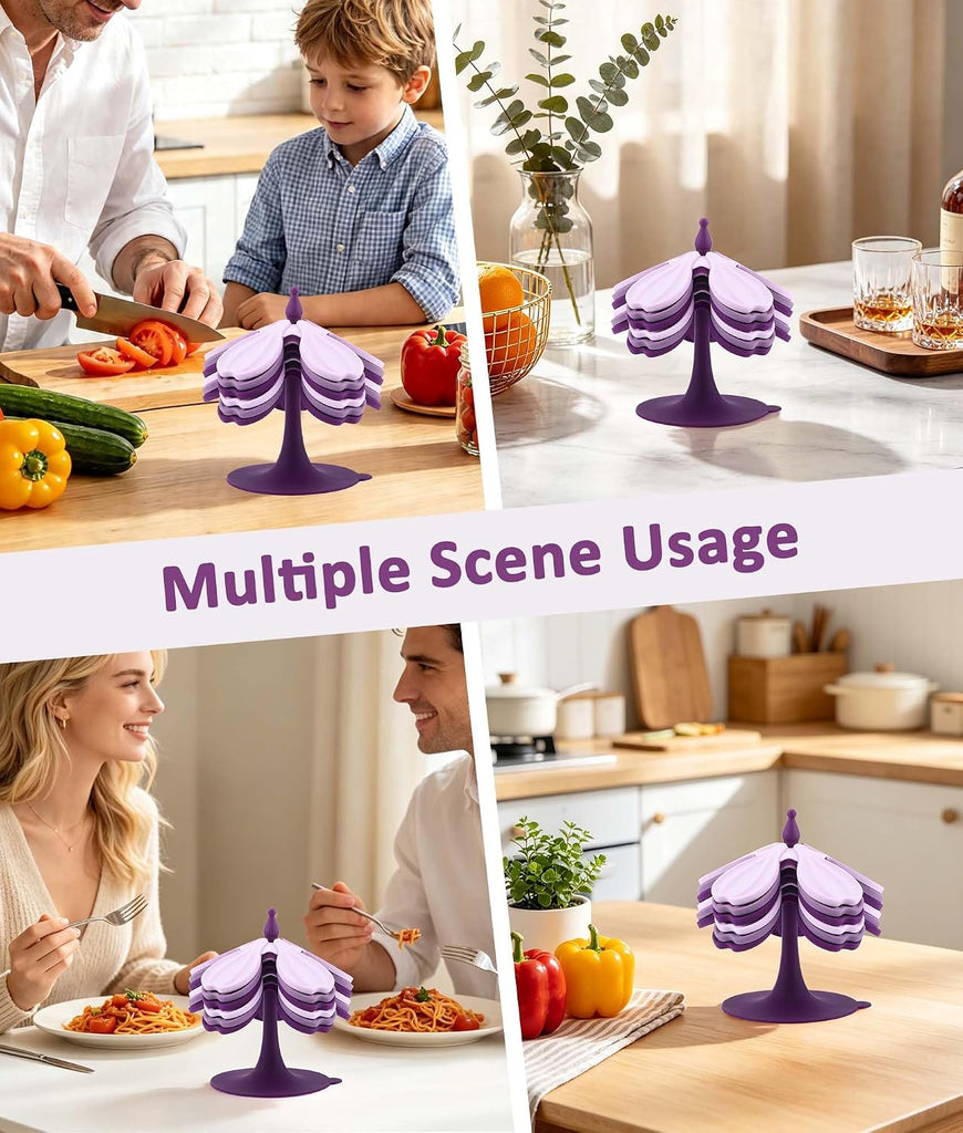 Silicone Trivet Mat - 6 Flower-Shaped Silicone mats + 1 Stand, Non-Slip & Heat Resistant Kitchen Hot Pads for Table & - Set of 7