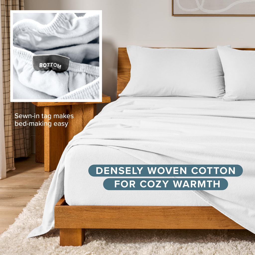 Queen Flannel Sheet Set 100% Cotton (Queen, White)