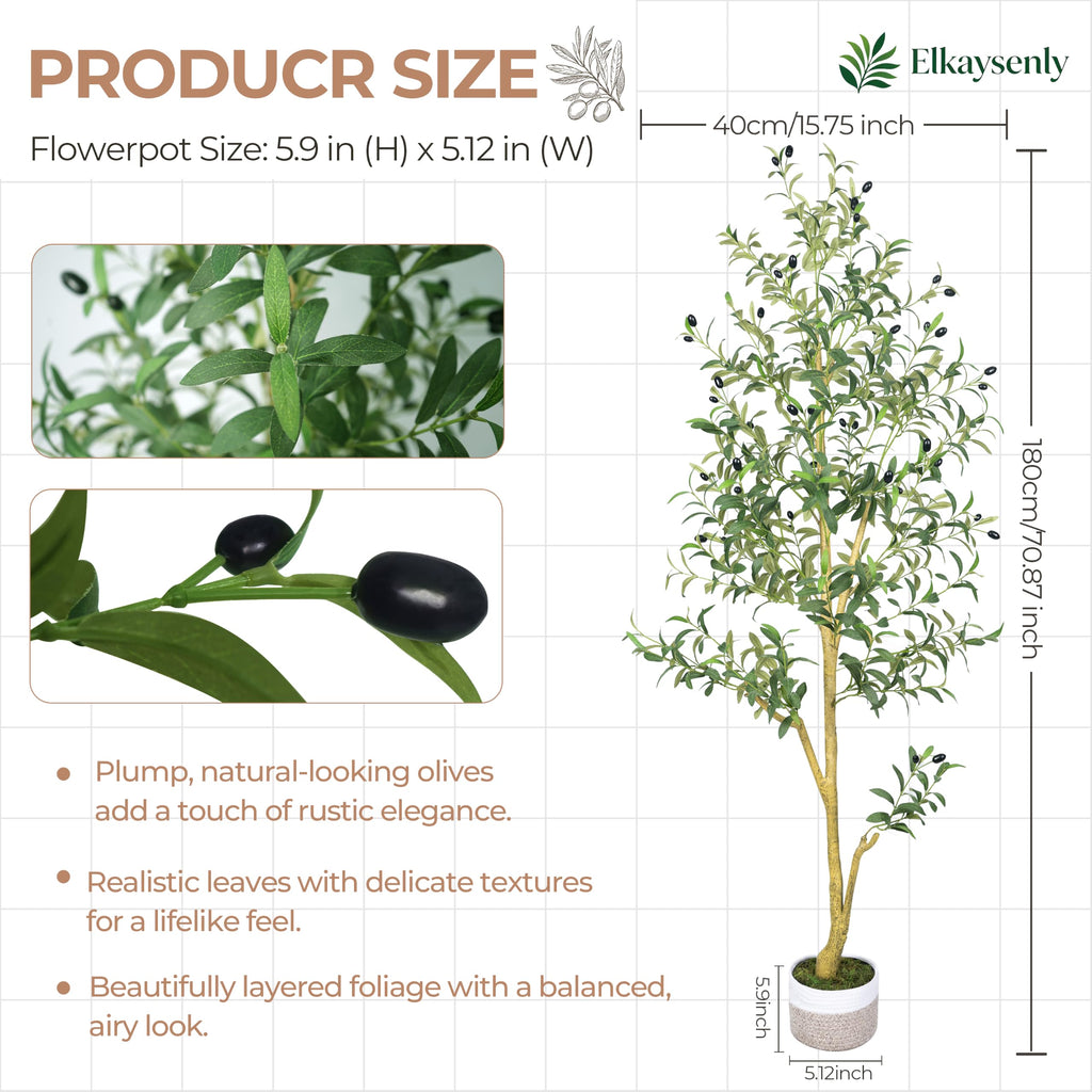 Elkaysonly 6FT Faux Olive Tree Artificial Indoor with Planter and Basket