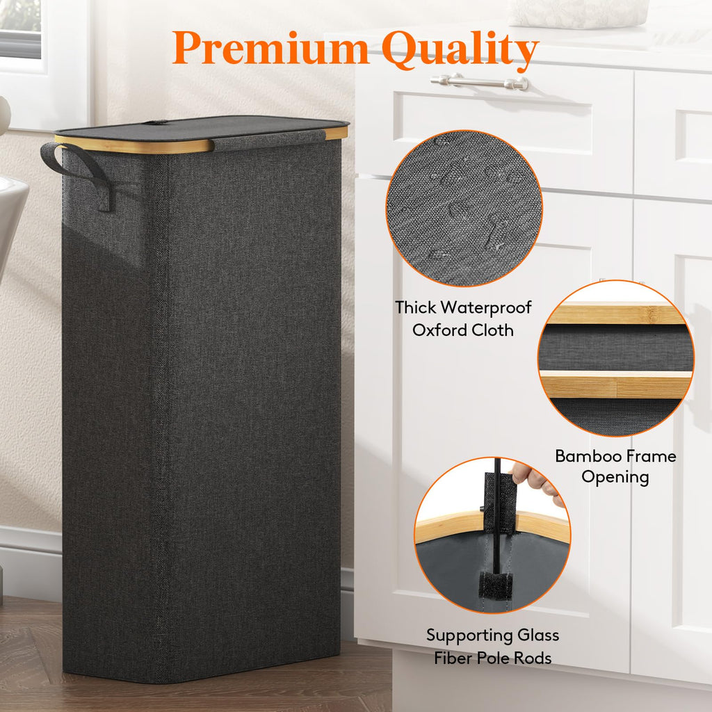 65L Slim Laundry Hamper with Lid and Removable Bag, Dark Gray
