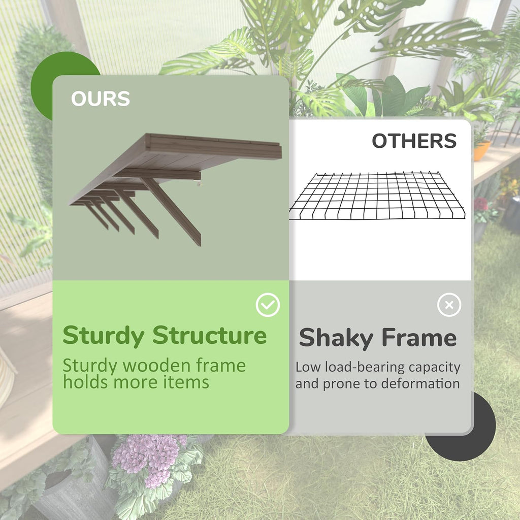 Shelf Suitable for 12FT Wood Greenhouse, 137" Wooden Storage Shelf Kit Fit Multiple Greenhouse , Horticulture