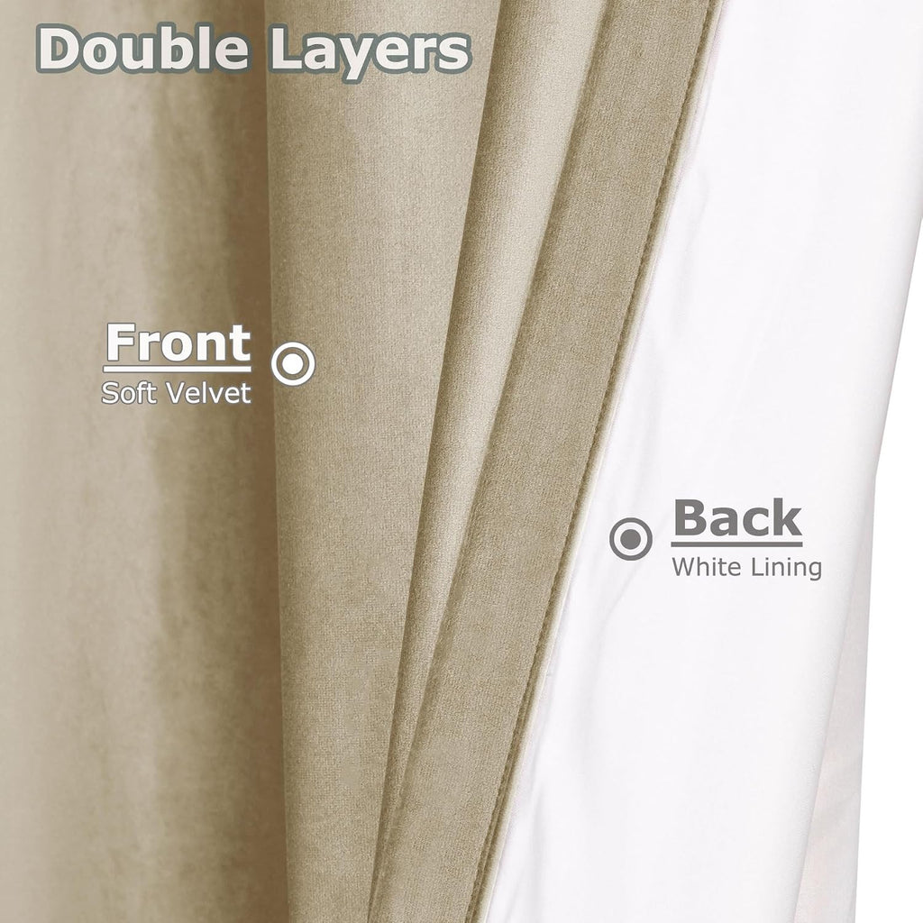 Velvet Curtains with Blackout Lining 72" W x 84" L Indoor Heat Insulated Soft Luxury Back Tab/Rod Pocket 2 in 1