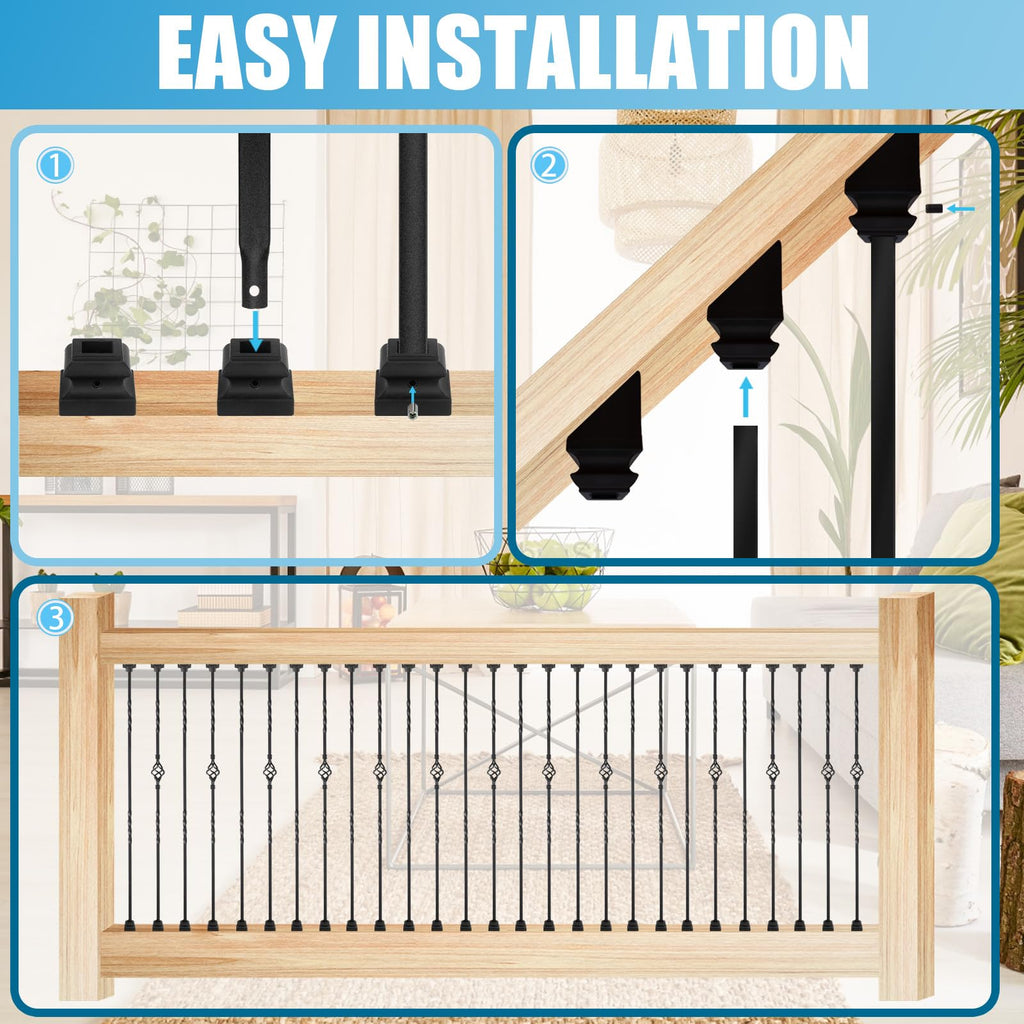 1/2" Square Iron Balusters - Single Basket & Double Twist - 20p