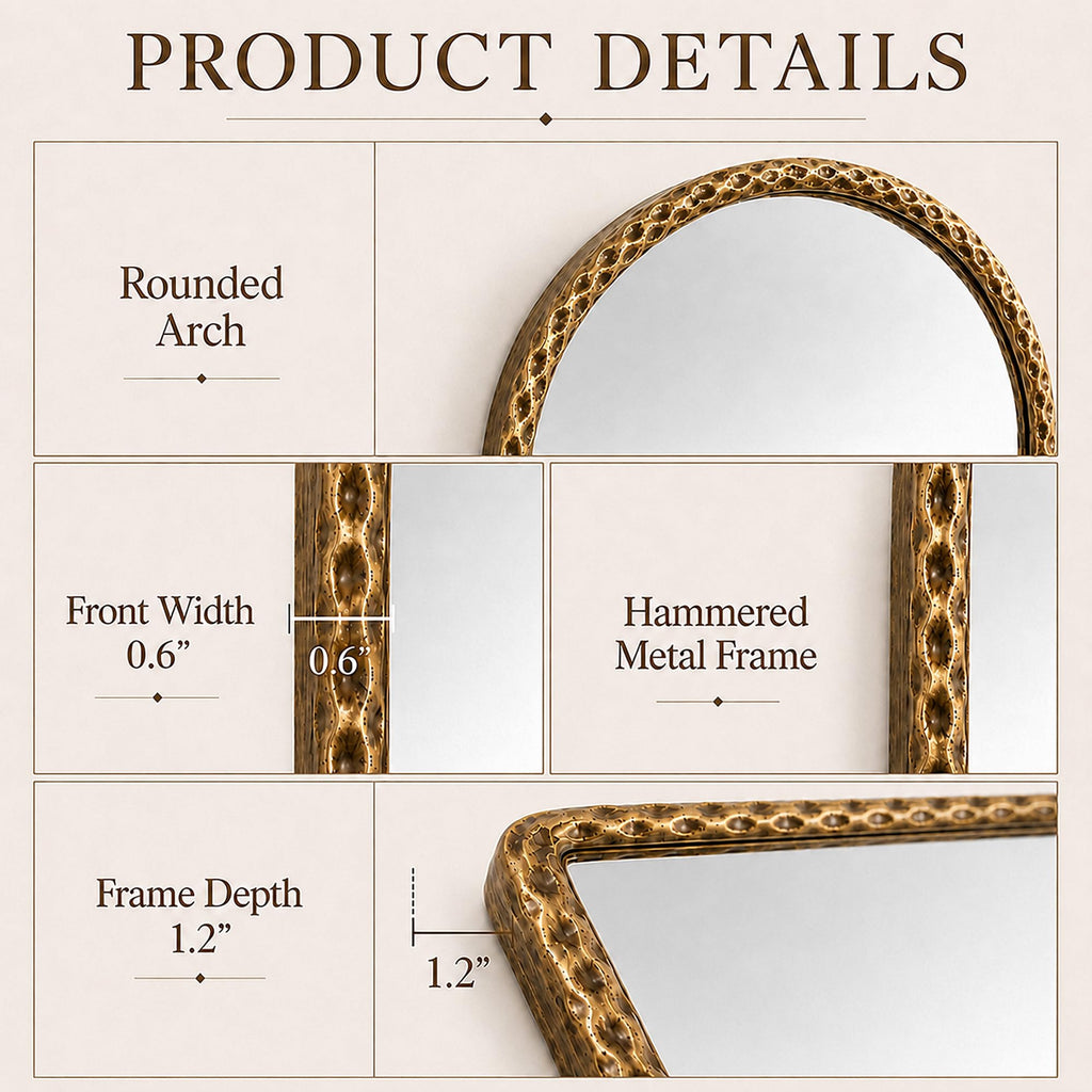24"x36" Hammered Antique Gold Arched Bathroom Vanity Wall Mirror