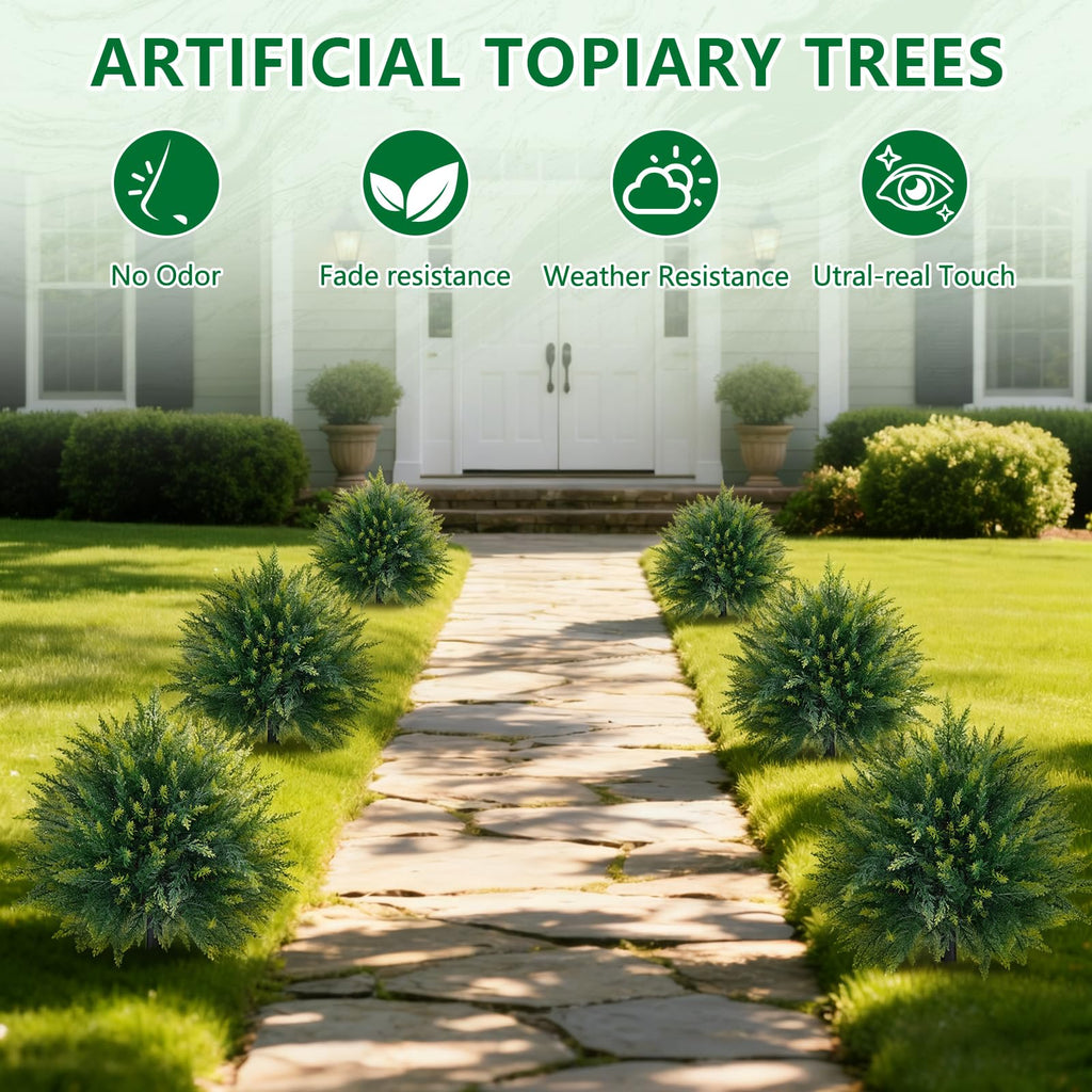 2 Pack Artificial 26.5 Inches Cedar Topiary Trees with Ground Spikes