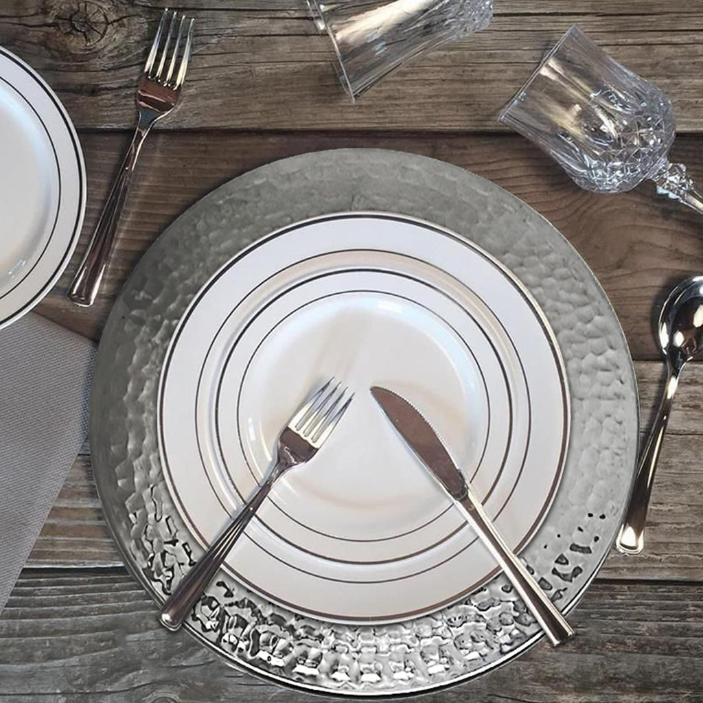 Stainless Steel Hammered Charger Plates, Silver Dinner Plate Chargers Set of 6, Round Server Ware