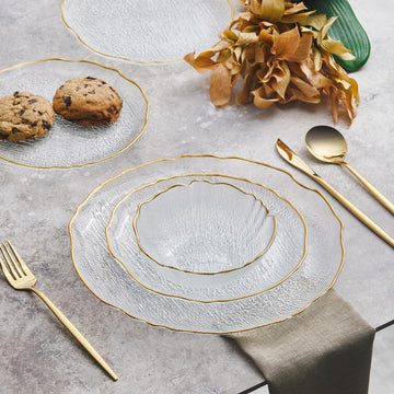 Milanda Gold Glass Dinnerware Set for 4 People, 12 Pieces, Transparent Gold
